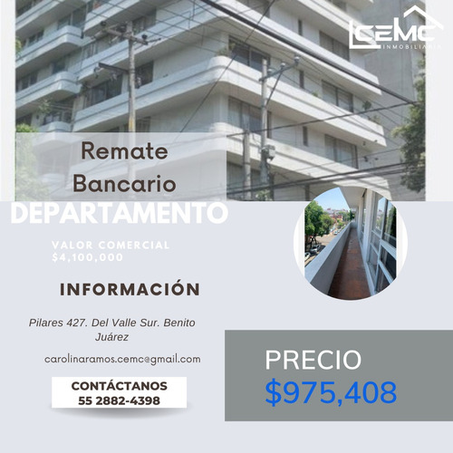 Departamento En Venta En Remate Bancario Ubicado En Del Valle Sur. Benito Juárez