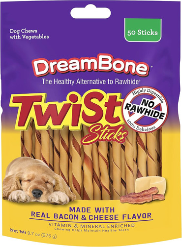 Dreambone Twist Sticks, 150 Unidades, Sabor Tocino Y Queso
