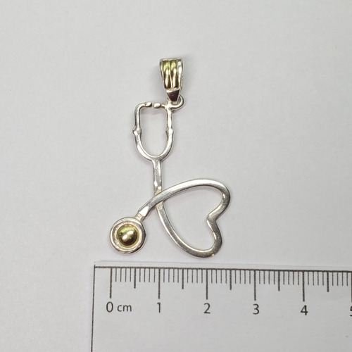 Imagen 7 de 8 de Dije Plata Y Oro Estetoscopio 25 X 40mm