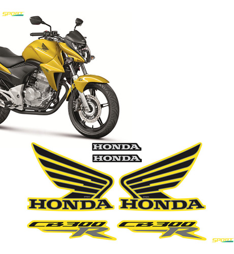 Kit Adesivos Honda Cb 300r 2013 Moto Amarela Emblemas Asa