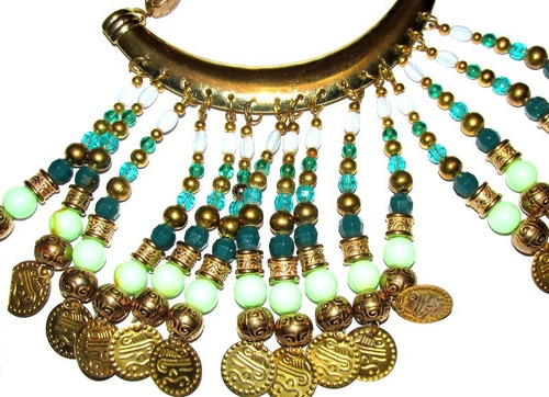 Collar Hindú, Fantasía Dorado/cuentas Verde Claro/oscuro/