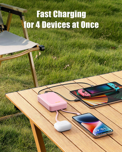 Power Bank Qecvec 20000 Mah Con 2 Cables Integrados De 22,5