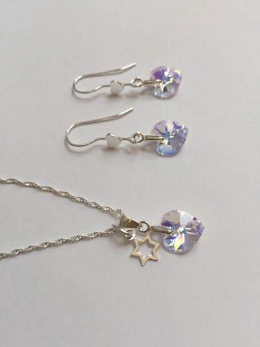 Joyas Cristal Swarovski Conjunto Corazón Ab Plata