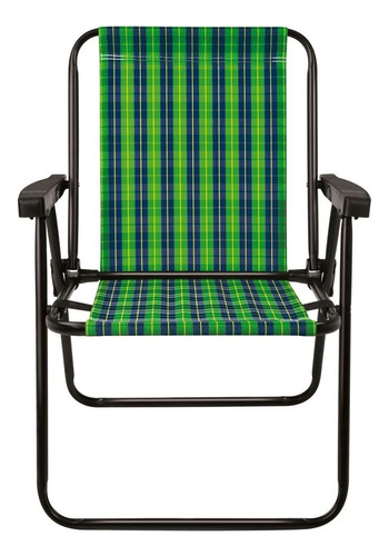 Kit Com Duas Cadeiras De Praia Xadrez Verde + Cooler 34 L