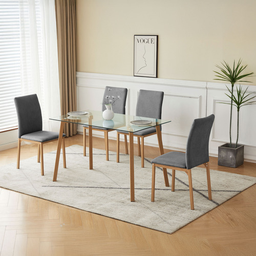 Juego De Comedor Con 4 Sillas Tapizadas Estilo Compacto