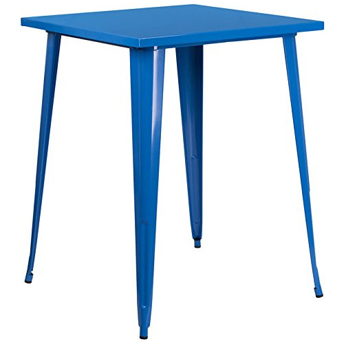 Mesa Bar Cuadrada Metal Azul Para Interior Exterior 31.9 In