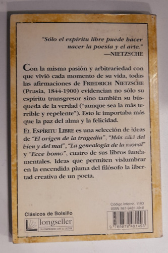 El Espíritu Libre - Friedrich Nietzsche (2001) Longseller (Usado)