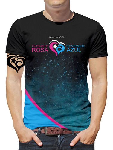 Camiseta Outubro Rosa Plus Size Novembro Masculina Blusa Azu