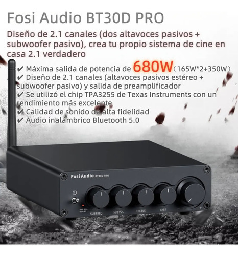 Amplificador Fosi Audio Bluetooth Bt30d Pro 2.1 Estéreo Tpa3 Negro 682 W