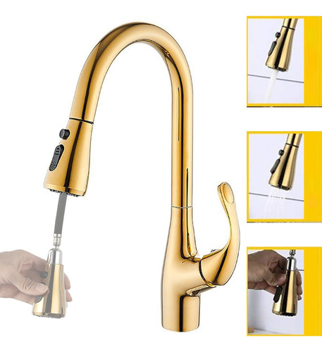 Torneira Pia Cozinha Bancada Gourmet Extensível Monocomando Misturador Alta Dourado