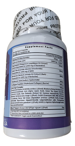 Resveratrol Nac Nad+ Berberina Biotin 21 En 1 E 60 Cápsulas