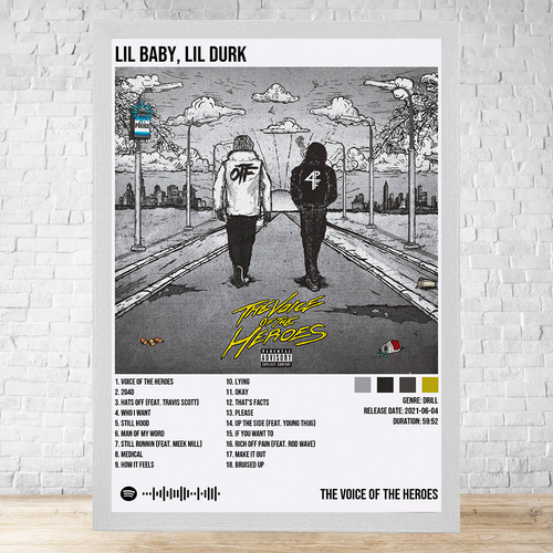 Cuadro Lil Baby Lil Durk 30x40 C/vidrio Y Marco Madera C841 Blanco Clasico