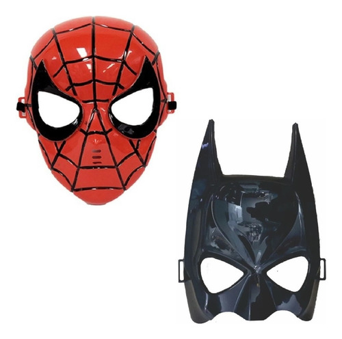 Kit 2 Máscaras Plástico Vingadores Homem Aranha + Batman Cor Vermelho/Preto