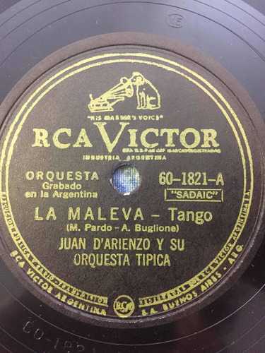Disco De Pasta Juan Darienzo Rca Victor 60-1821 78 Rpm