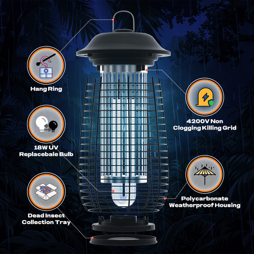 Exterminador Eléctrico De Insectos Para Interiores Y Exterio Negro