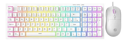 Kit Teclado Membrana Rgb ABNT2 e Mouse 2000DPI Branco USB Fire