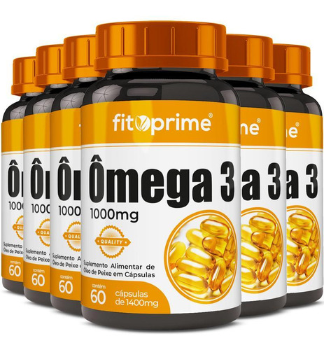 Kit 6 Ômega 3 Óleo De Peixe 1000mg Com 60 Cápsulas Fitoprime