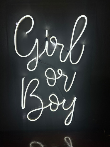 Cartel Girl Or Boy Neón Flex Con Base De Acrílico Girl Or Boy
