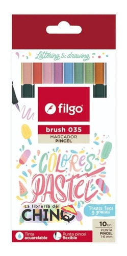 Marcadores Filgo Pincel X10 Pastel 1-6mm Tinta Acuarelable