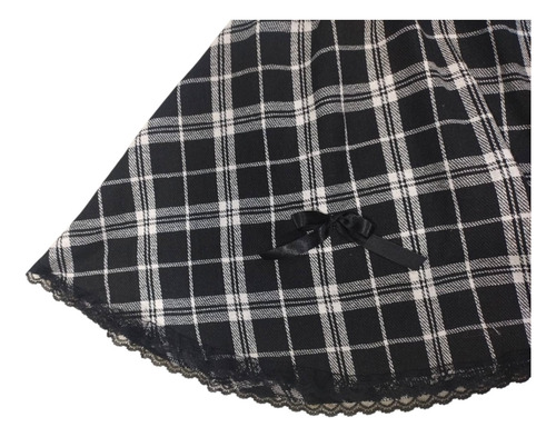 Fantasia Saia Junina Xadrez Godê - Renda-adulto + Gravata Xadrez Preto Grande Renda Preta Cintura 70cm Até 100cm