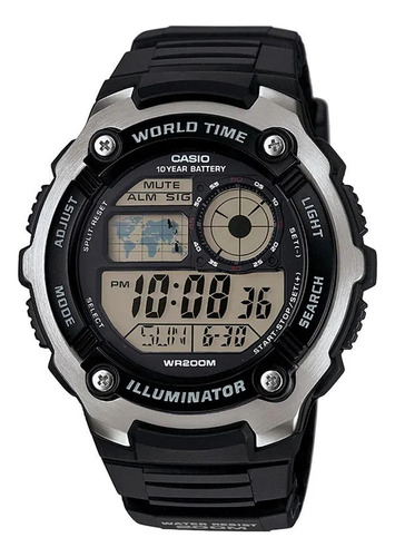 Reloj Hombre Casio Ae-2100w-1a 200 Metros Color de la malla Negro Color del bisel Negro Color del fondo Gris 10 Años De Bateria