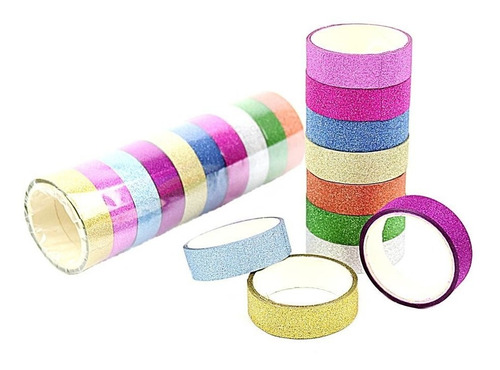 Fita Adesiva Decorativa Gliter Washi Tape Scrapbook 10 Unid