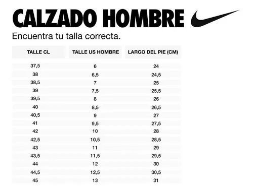Tabla de tallas nike chile sale