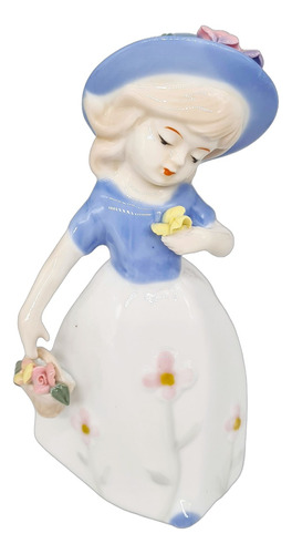 Figura Niña Muñeca Con Flores Y Sombrero De Porcelana B.