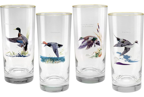 Ned Smith 22k Gold Rim Waterfowl Cooler Vasos, 15 Onzas, Con