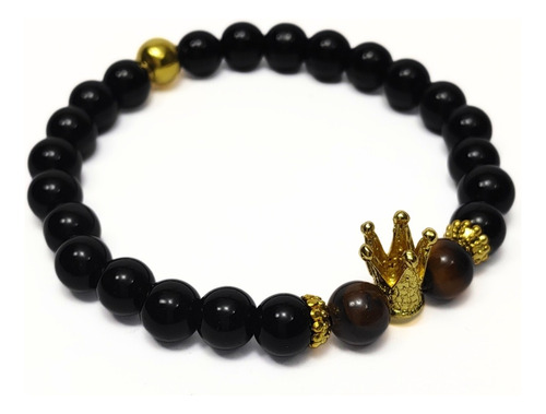 Pulsera De Hombre Con Piedra Ojo De Tigre + Corona