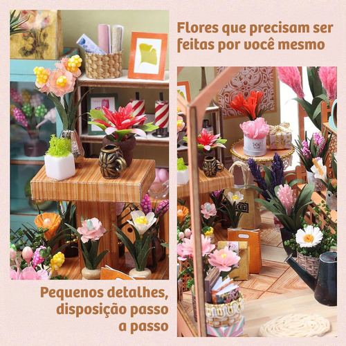 Camewin Kit De Casa Minúscula DIY Sala De Flores, Com Luz LED E Tampa De Acrílico, Presentes Para Familiares E Amigos