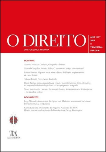 Direito, O - Ano 151 - 2019 - Ii, De Miranda, Jorge (dir.)., Vol. Filosofia Do Direito. Editora Almedina, Capa Mole Em Português, 20