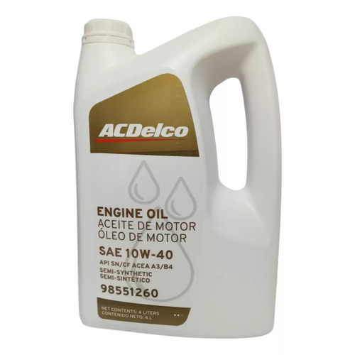 Aceite para motor ACDelco 10w40 Semi-sintético para autos, pickups & suvs 4 LITROS