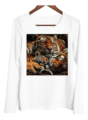 Remera Mujer Ml Tigres Descansando Sobre Hojas Selva