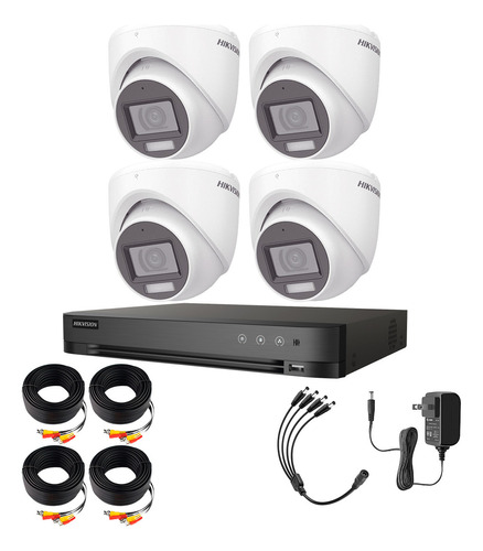 Hikvision Kit De 4 Cámaras De Seguridad Metálicas Turret Con Micrófono Integrado 3k 5mp Dual Light Protección Ip67 Para Uso Exterior + Dvr 8 Mp 4 Canales Turbohd + 4 Canales Ip Ids2ce76k0t-plus