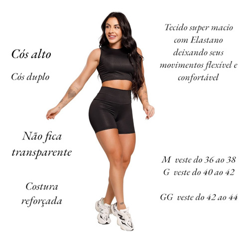 Conjunto Fitness Feminino Cropped E Legging Short Academia Preto Liso G
