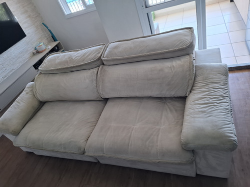 Sofá Retrátil E Reclinável, 4 Lugares, Suede Creme (Usado)