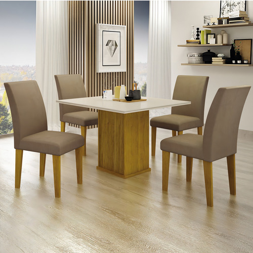 Conjunto Sala De Jantar Mesa Com 4 Cadeiras Napoli Leifer