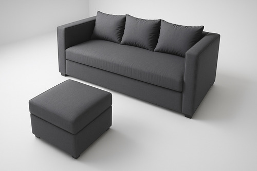 Sillón Sala Modular 2 Piezas Tipo Lino | Sofá + Taburete