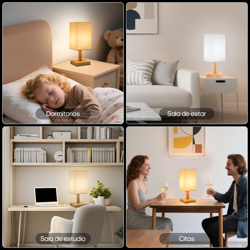 Lámpara De Buró noche Lino Y Madera Estilo Minimalista 3 Colores lamparas led mesa escritorio mesa de madera Interior Estudio Dormitorio Sala de estar