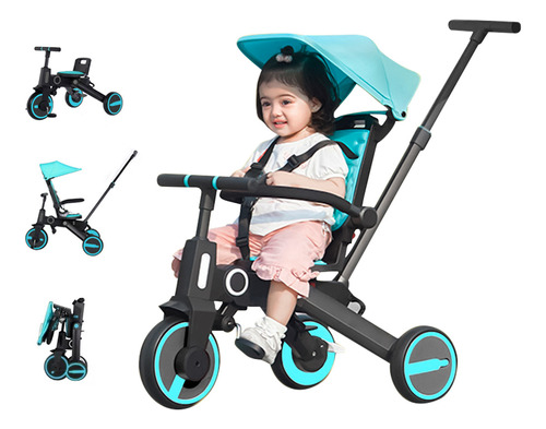 Triciclo de bebé 4 en 1 Marca Hibabee Color  Azul