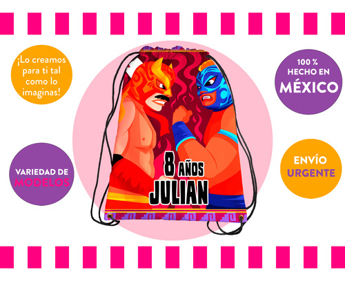 Recuerdo Morralito Fiesta Lucha Libre Personalizado 35 Pzs