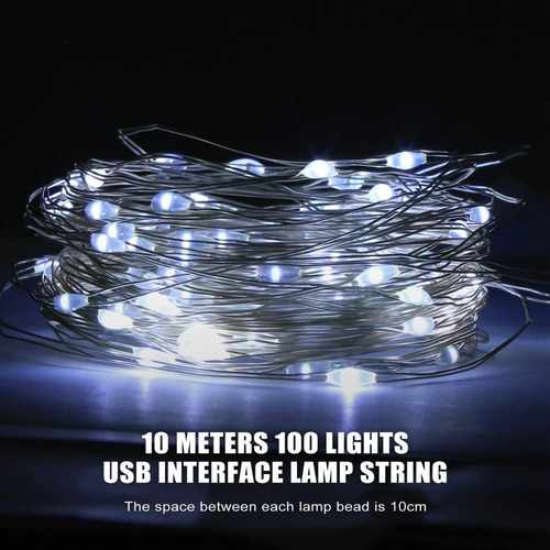 Guirnalda Luces 10m Usb Para Navidad Decoración Blanco Frío