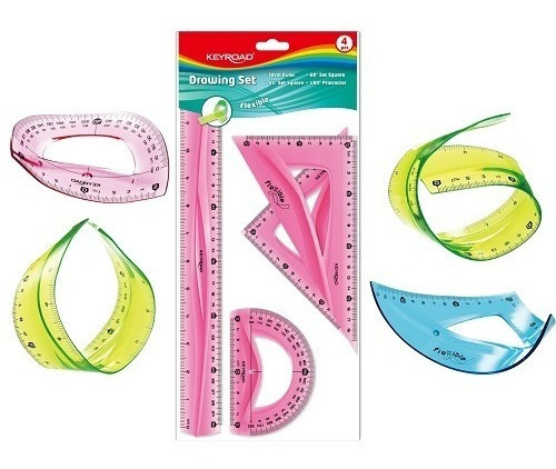 Juego De Geometría Flexible, Regla, 2 Escuadras, Semicírculo