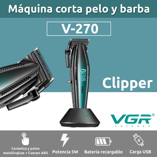 Máquina De Cortar Pelo Pro Vgr V-270 Metal 9000rpm Motor Dc Color Negro Y Verde