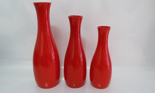 Imagem 3 de 4 de Conjunto Em Cerâmica - Jogo De Vasos + Fruteira Vermelha