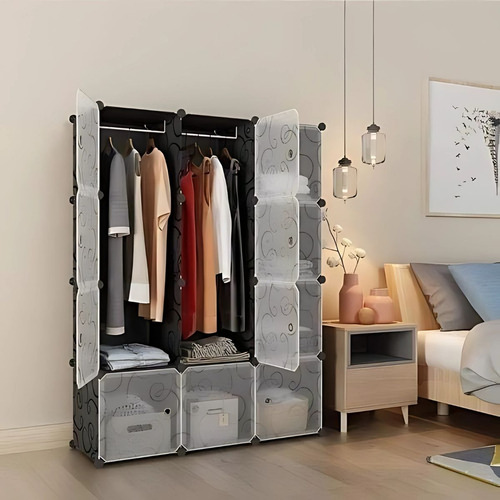 Clóset Organizador Modular Armario 12 Cubos Plástico Ropa Practiksa Color Negro