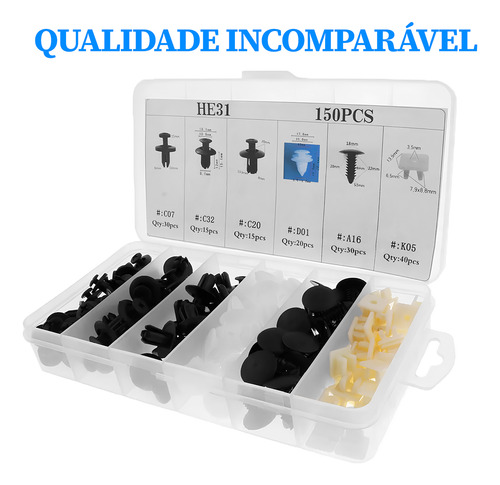 Kit Universal De Presilhas Para Fixação Automotiva 150 Peças