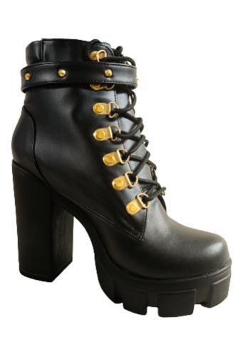 Botin Alto Negro De Mujer Taco