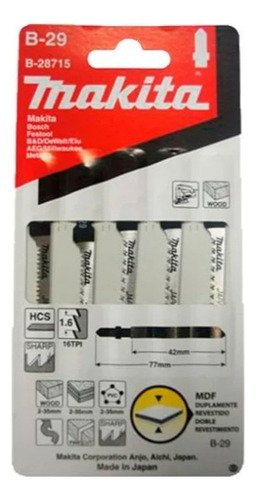 Hoja de sierra Tico Tico Mad. MDF de plástico Makita B-28715, 5 piezas